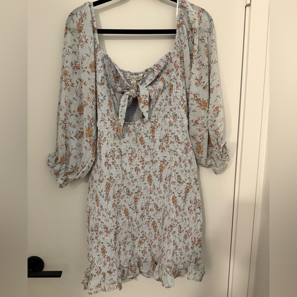 She + Sky Floral Smocked Dress with Puff Sleeves (NWT)